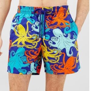 Vilebrequin Men's Moorea Octopus-Print Swim Trunks vibrant marine XXXL